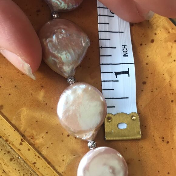 Natural Keshi Coin Pearl Sterling Silver Necklace - Picture 5 of 7